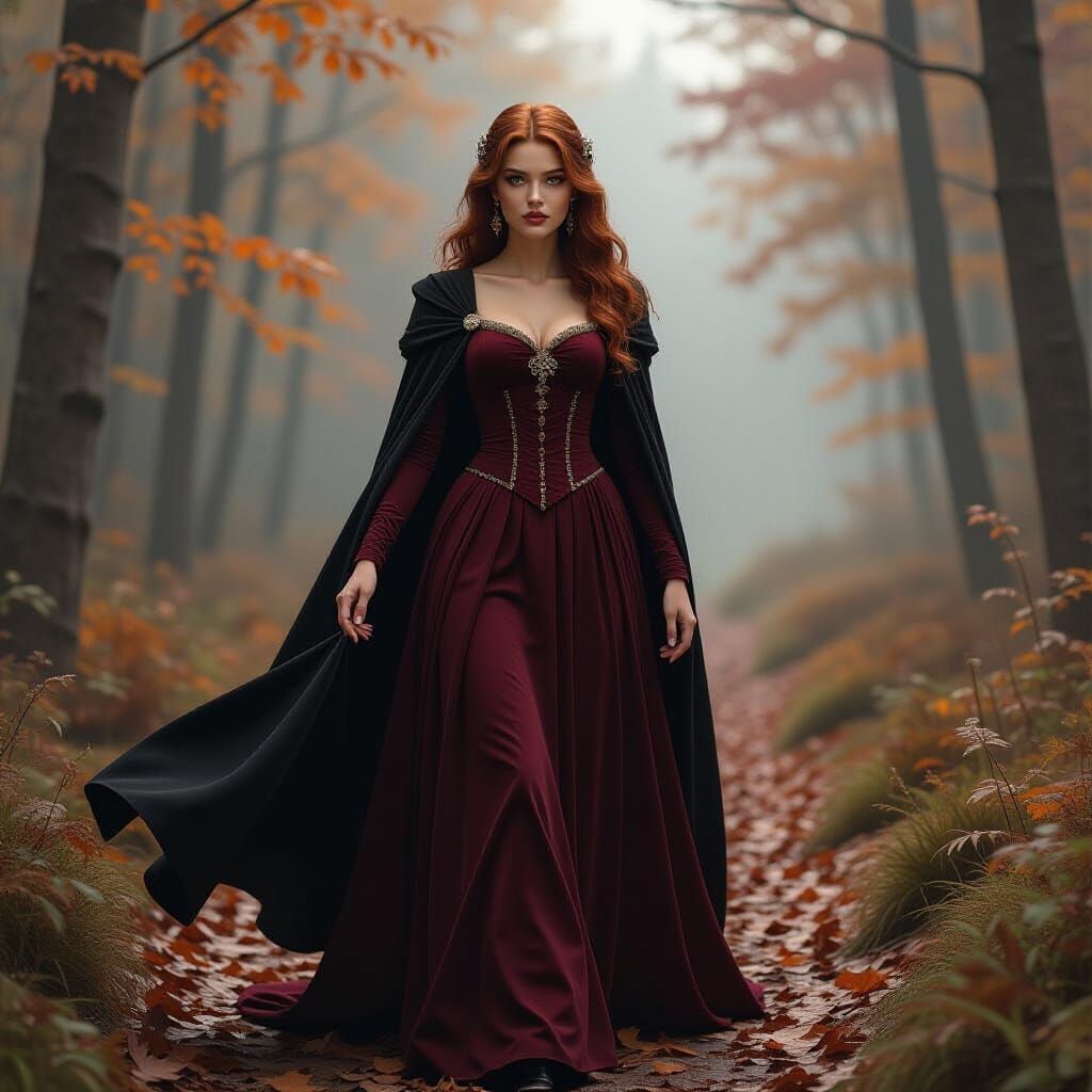 Girl with Magical Power in Misty Forest