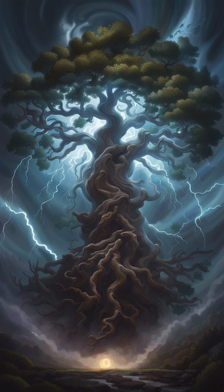 Yggdrasil Tree Struck by Lightning: Matte Painting