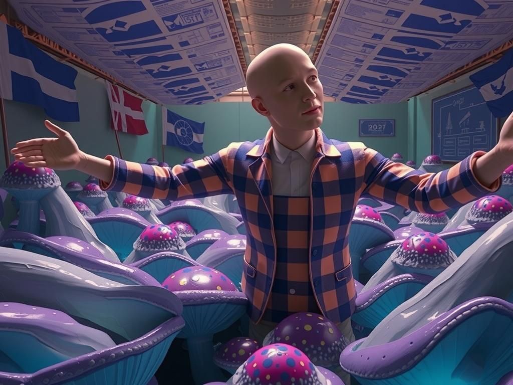 Porcelain Bureaucrats Counting Mushrooms in Dystopian Settin...