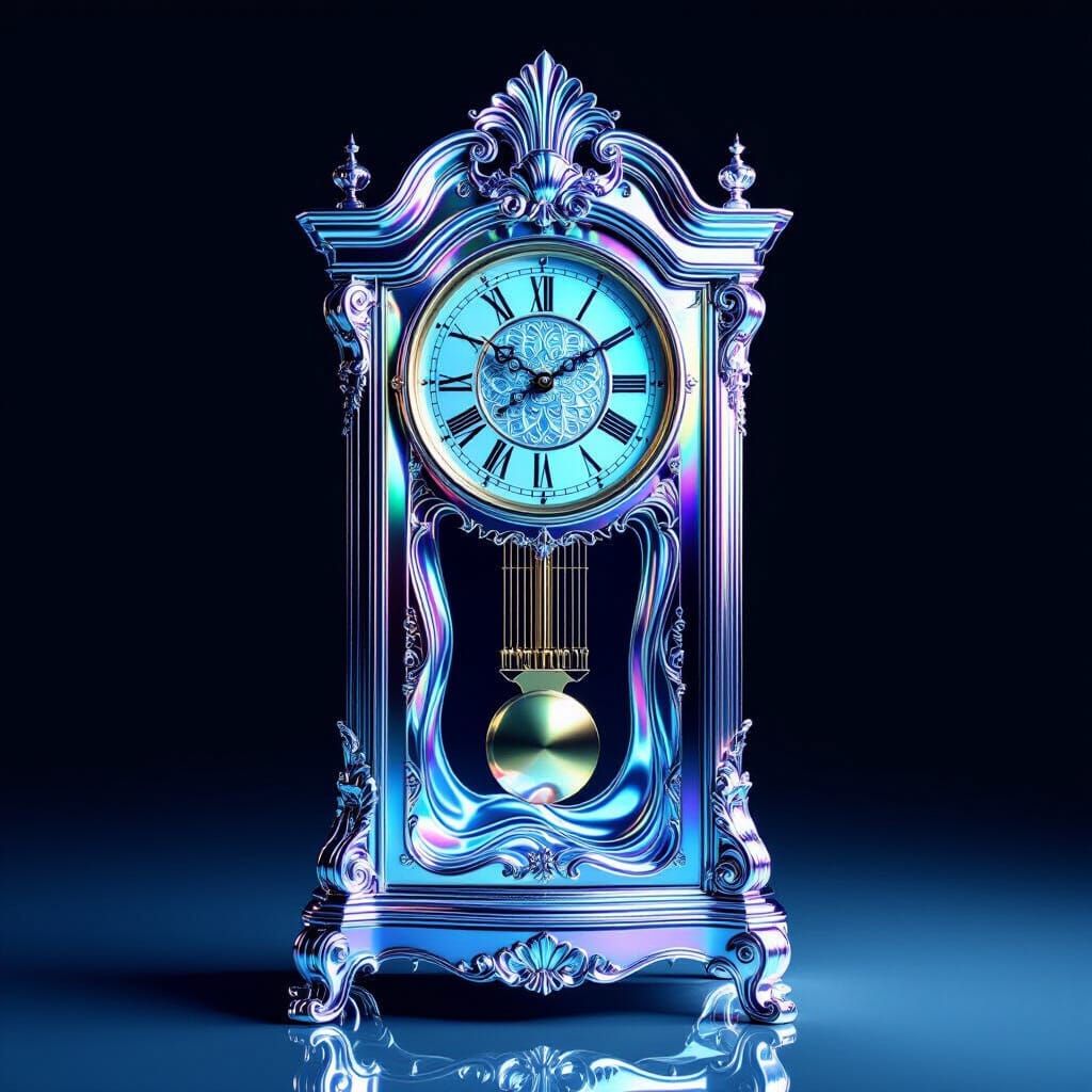 Liquid Mercury Grandfather Clock in Surreal Style