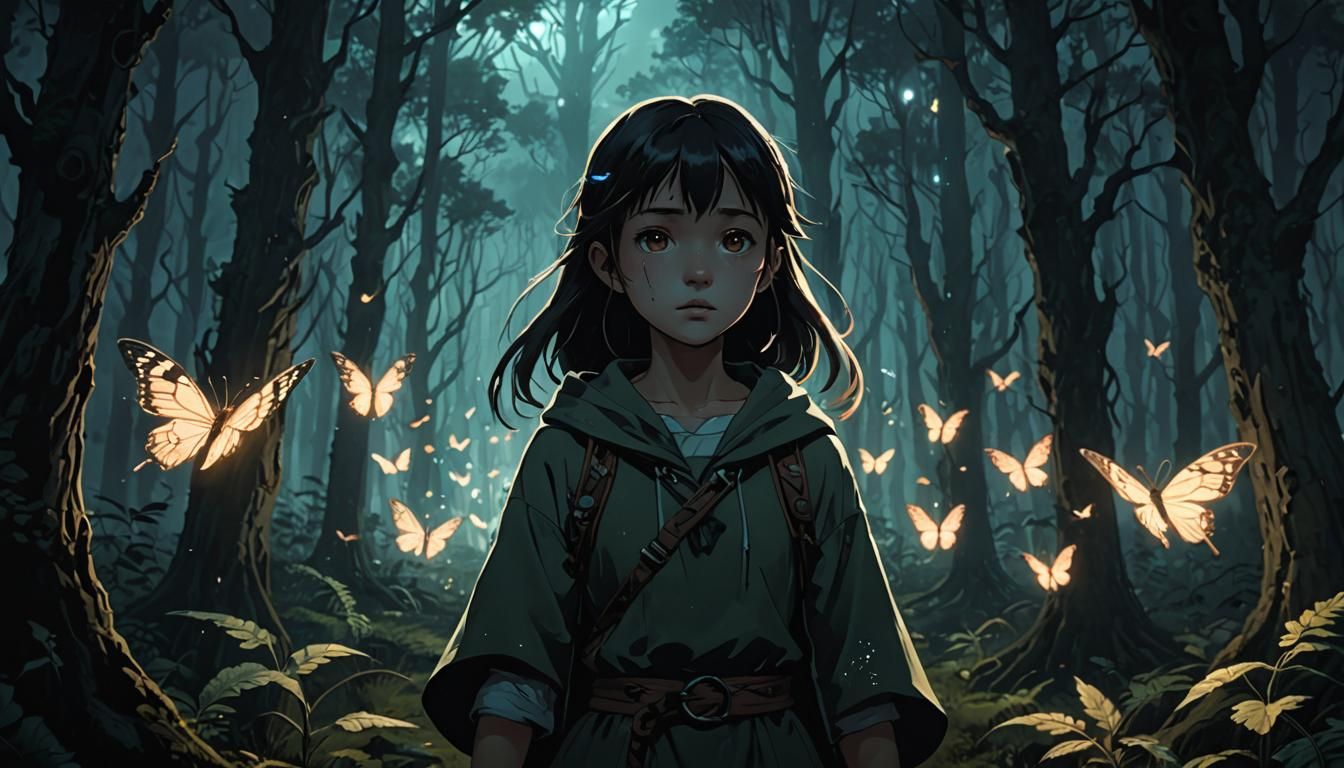 Eerie Anime Girl in Mystical Forest