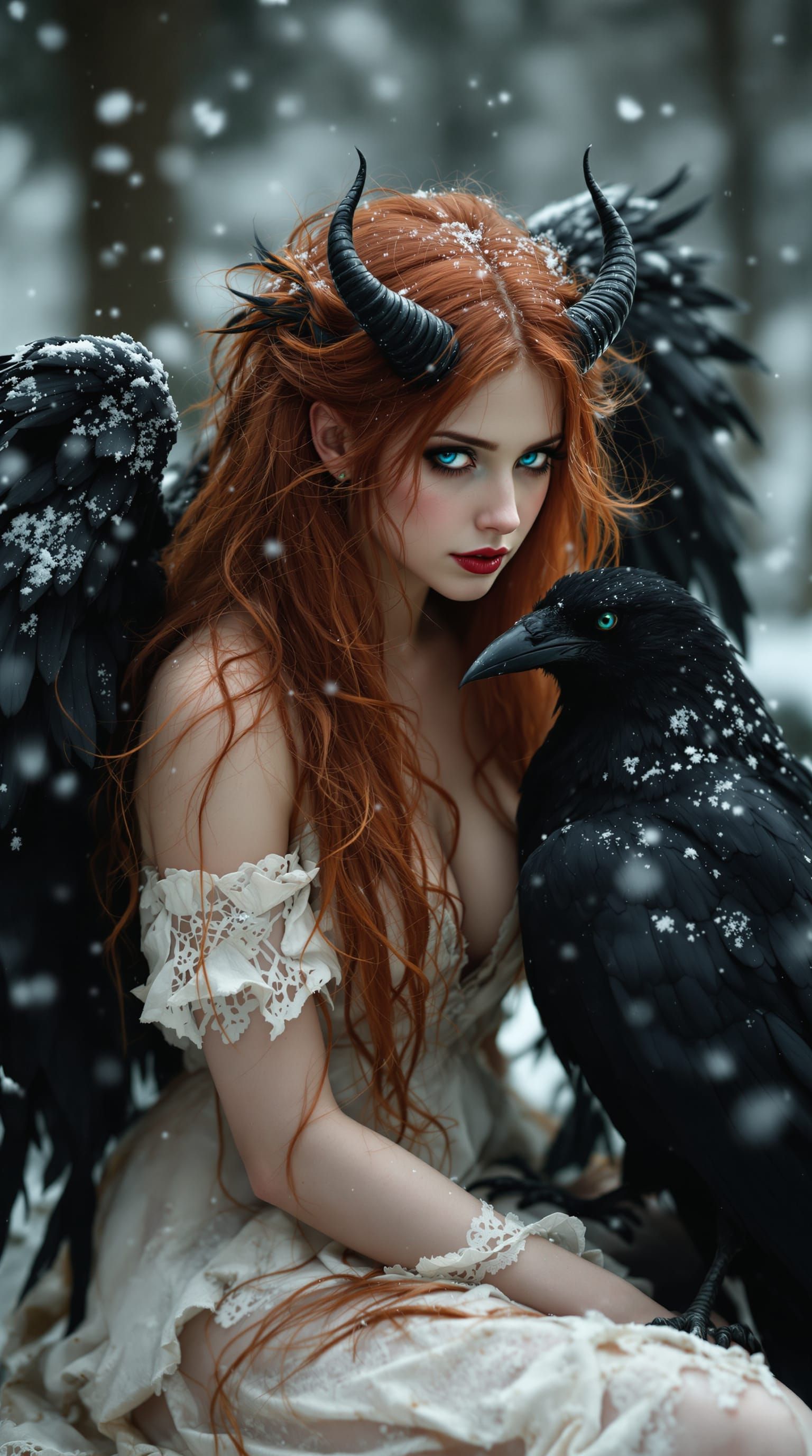 Ethereal Fallen Angel in Snow, Romantic Vulnerability