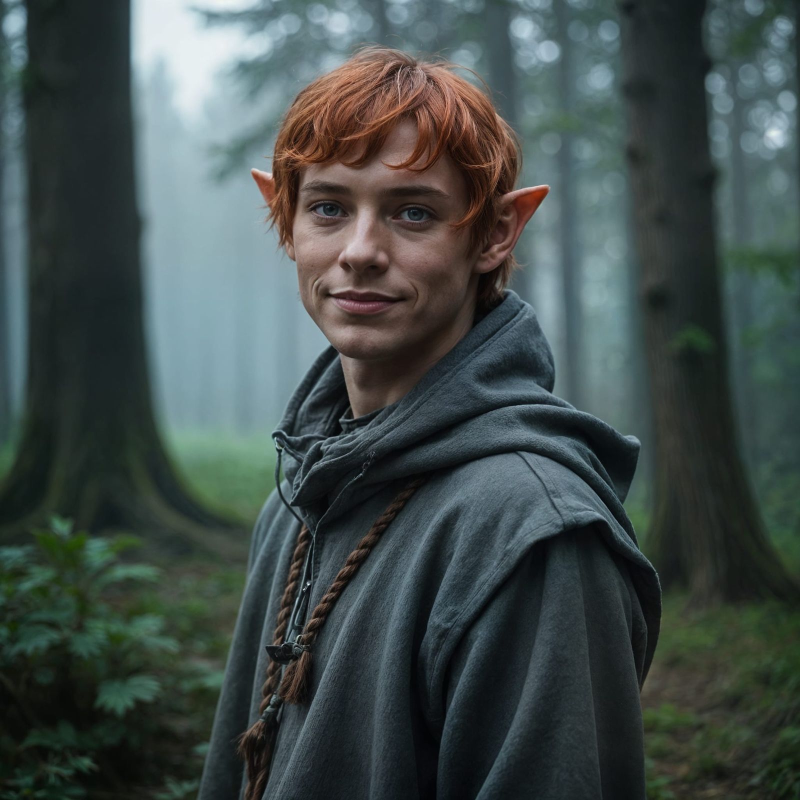 Redhead Elf Wizard Portrait in Forest Setting