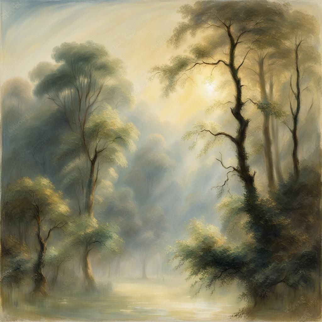 Moonlit Forest Landscape in Romanticist Style