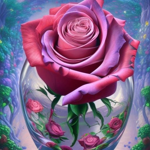 Beauty and the Beast Rose in Glass, Hyperdetailed Painting