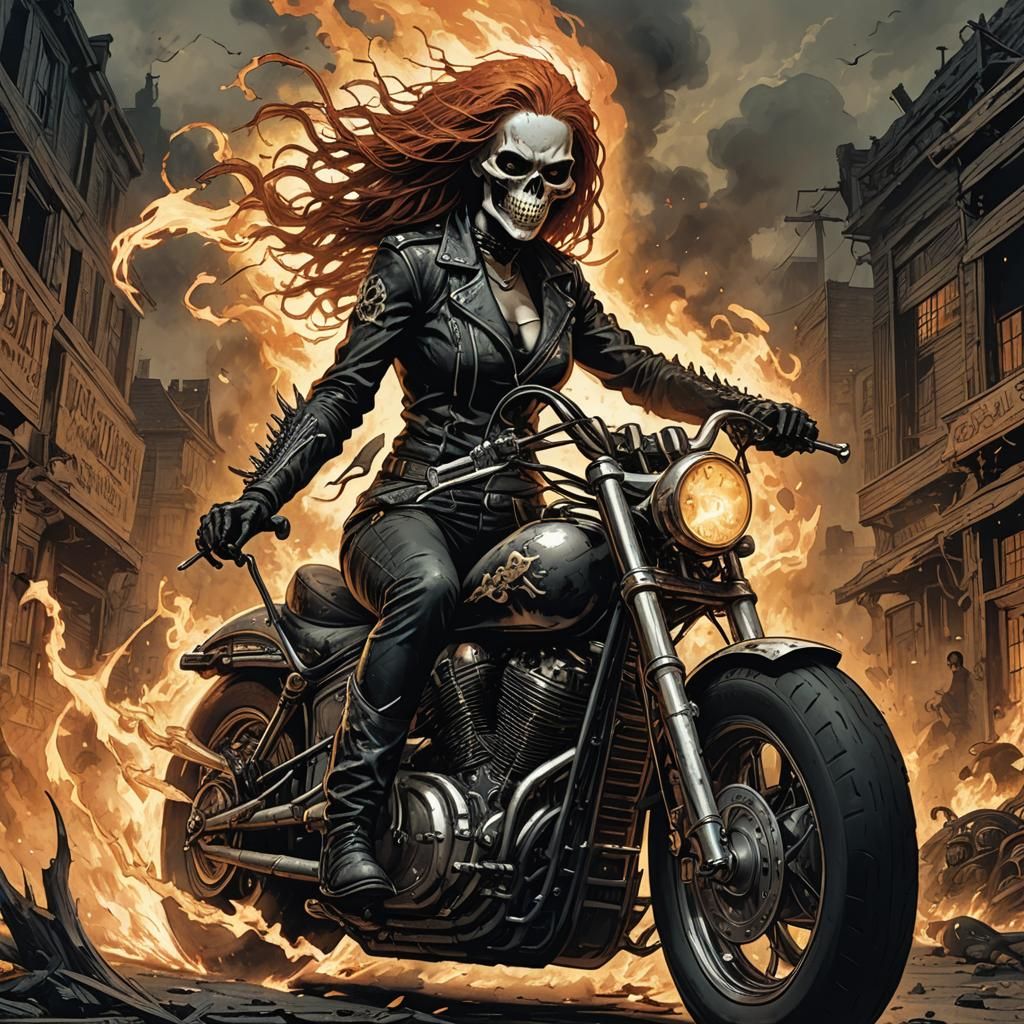 Hellfire Motorcycle Rider in Horror Style