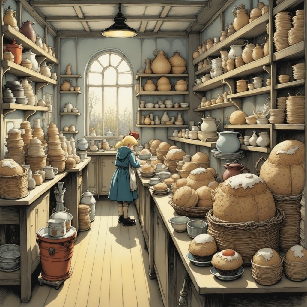 Whimsical Bakery Scene in a Dreamlike Past World