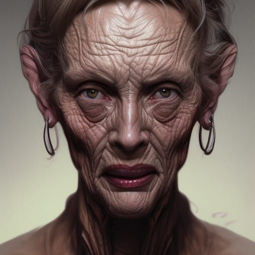 Wrinkled Hybrid Woman Portrait in Hyperdetailed Style
