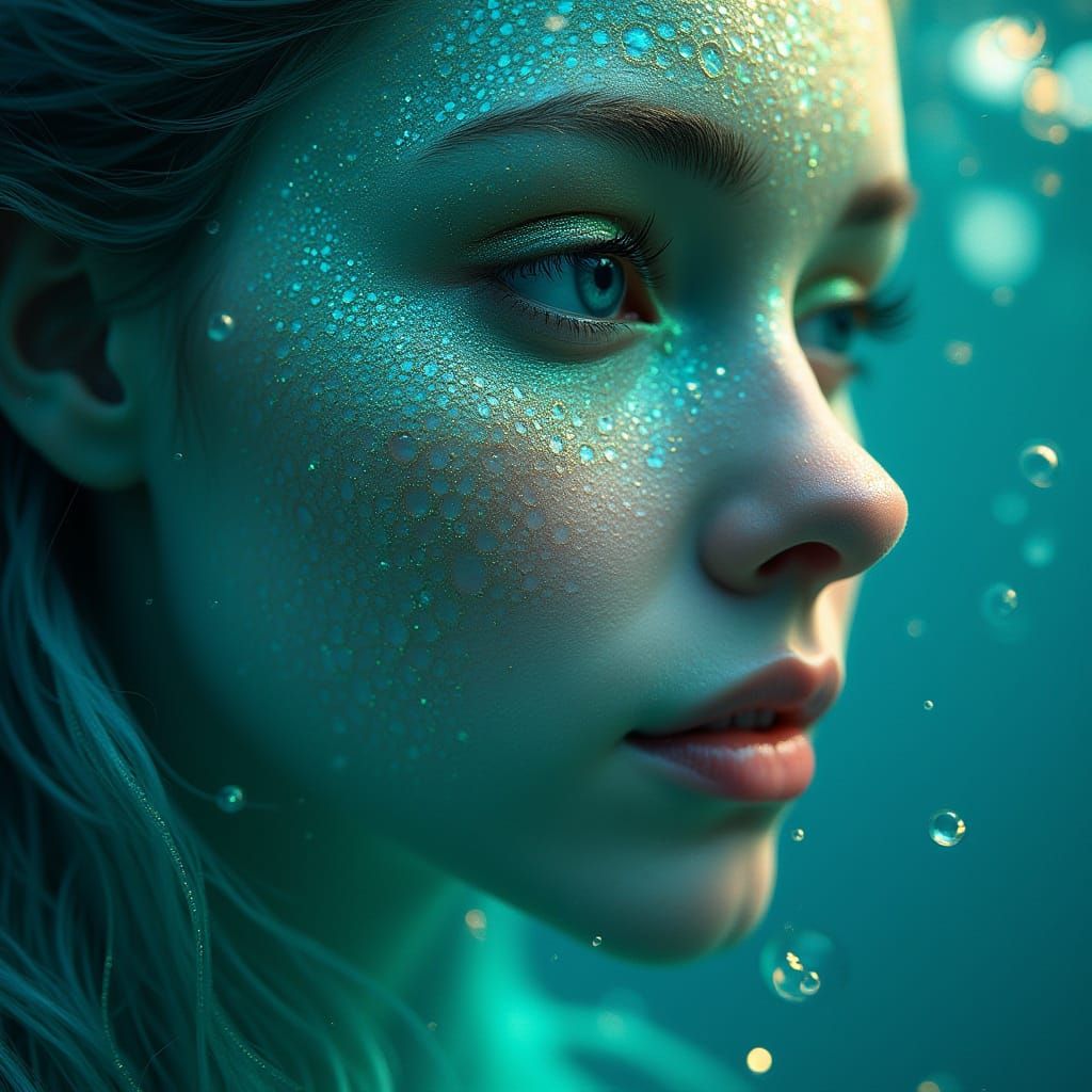 Iridescent Mermaid Shines in the Ocean