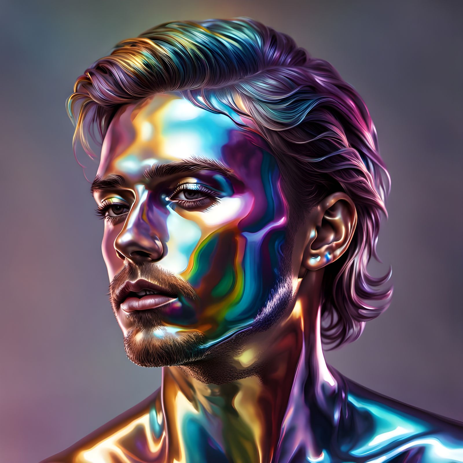 Rainbow Liquid Chrome Dancer: Hyperdetailed Photoillustratio...