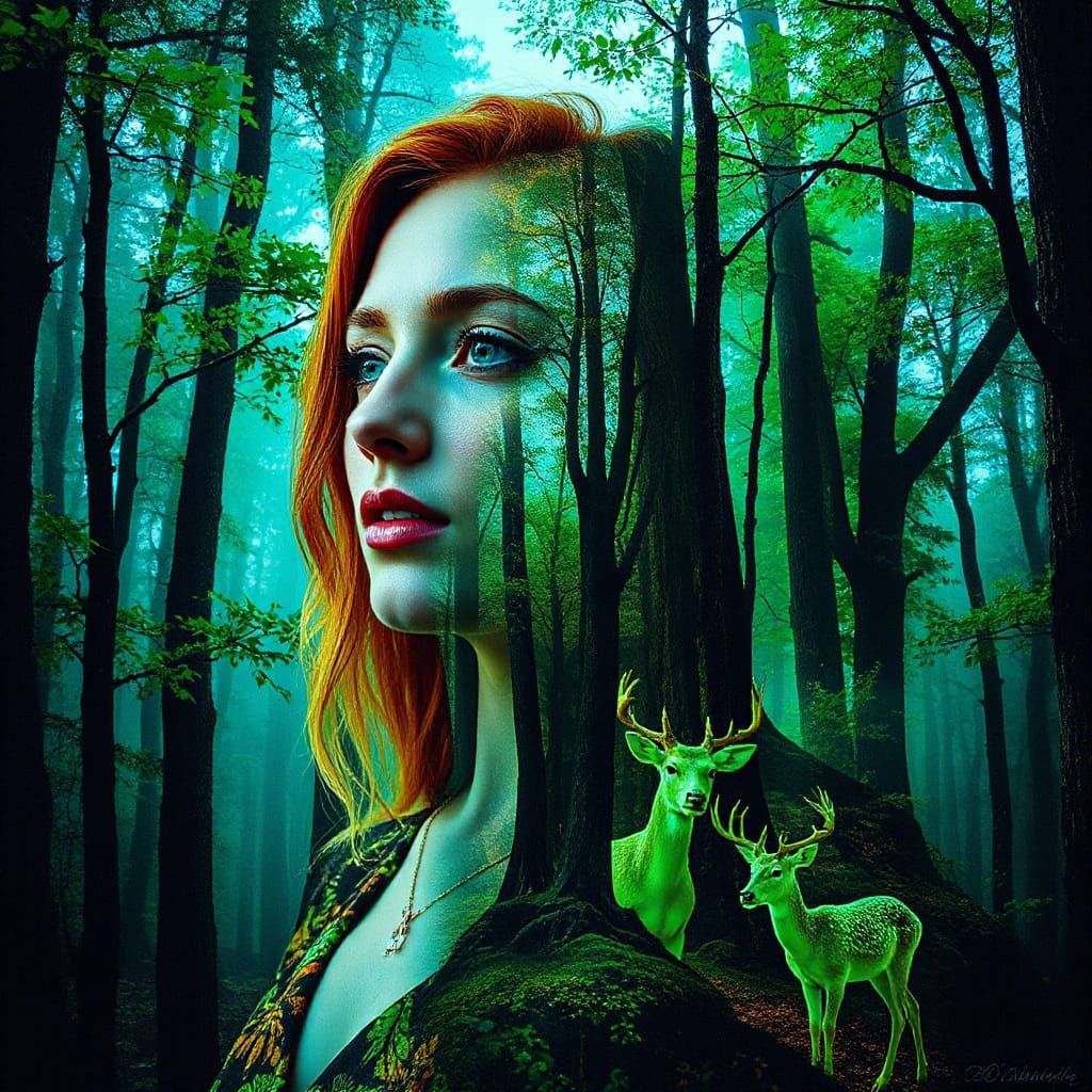 Bioluminescent Deer Dreamscape in Gouache Style