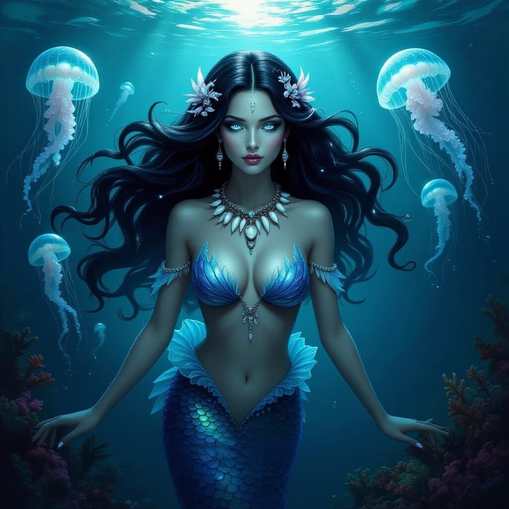 Dark Hypnotic Mermaid Deep Underwater