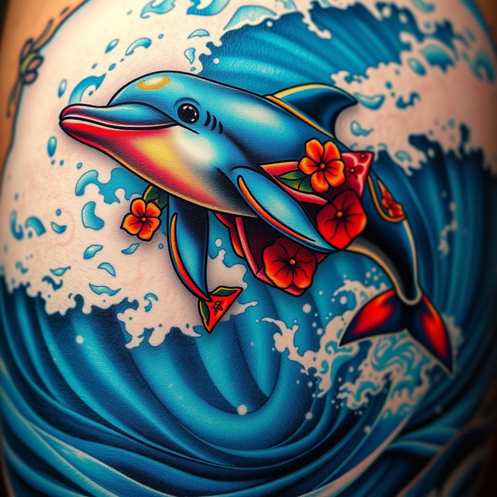 Dolphin Tattoo Art in Hyperrealistic Digital Style