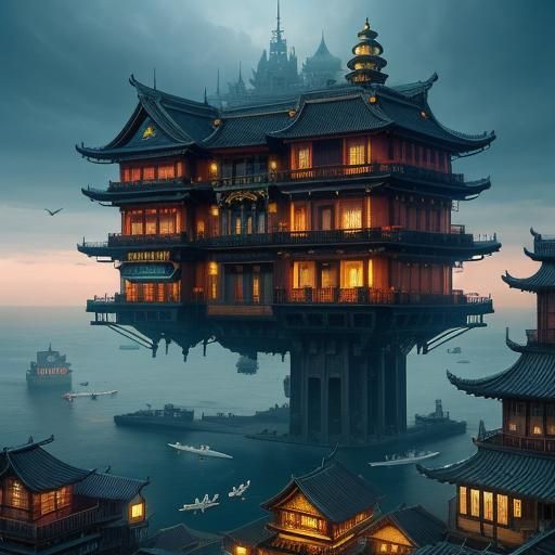 Clock Descends into Futuristic Coastal Metropolis