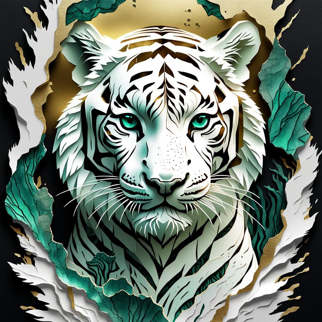 Kirigami Tiger with Kintsugi Accents