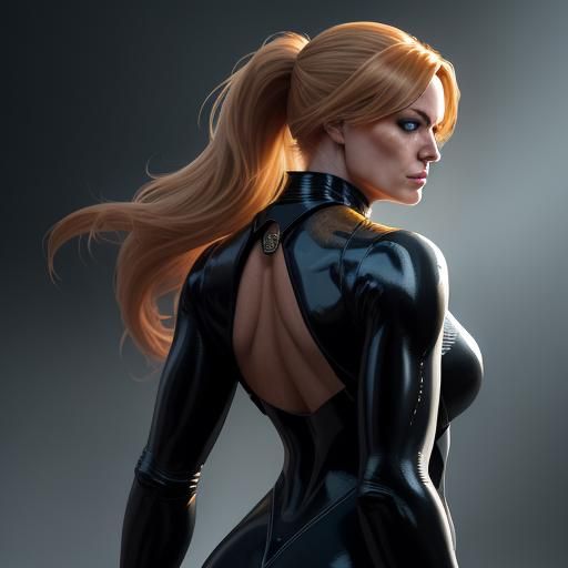 Woman in Latex Catsuit: Hyperdetailed Digital Portrait