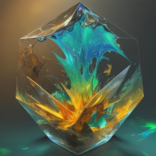 Butterfly in Geometric Glass Box: Surreal Abstract Art