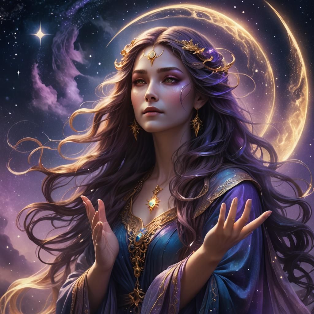 Mystical Moon Witch Casting Spell