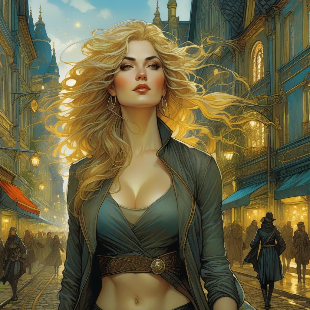 a highly detailed illustration of a beautiful young women in city 2023, by Rebecca Guay,Adi Granov,Paul Chadeisson,Andre...