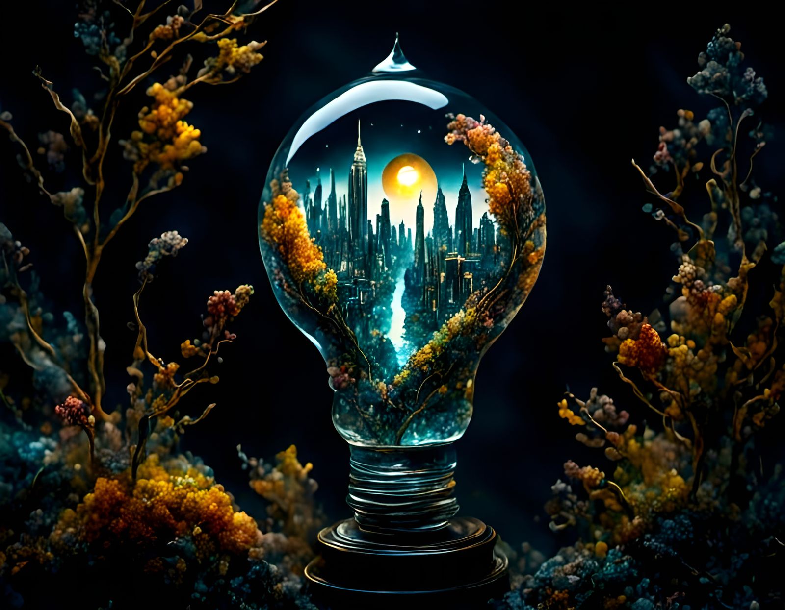 Skyscrapers in Bulb: Dotwork Style Metropolis