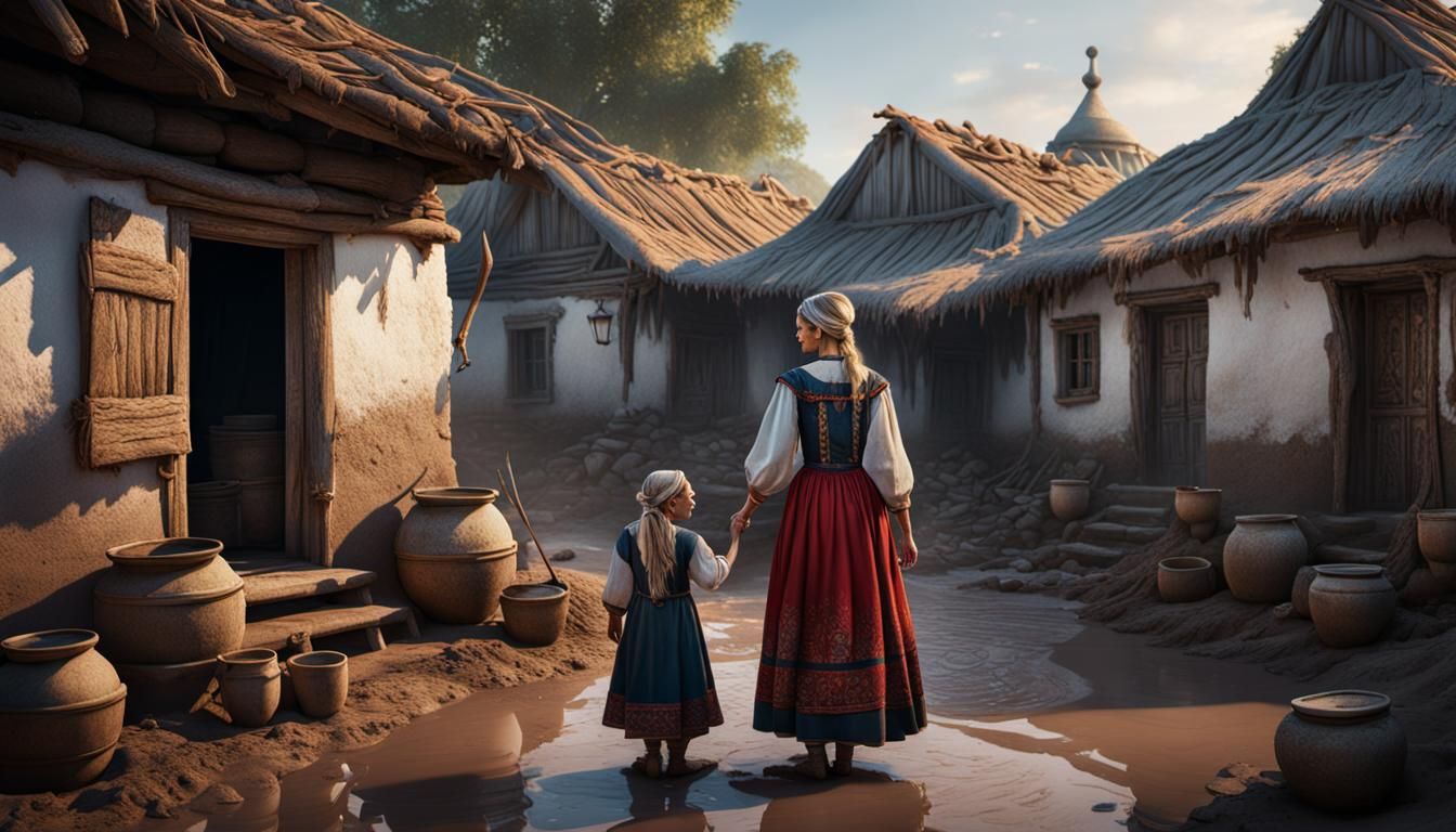 Ukrainian Mother and Daughter in Traditional Dress