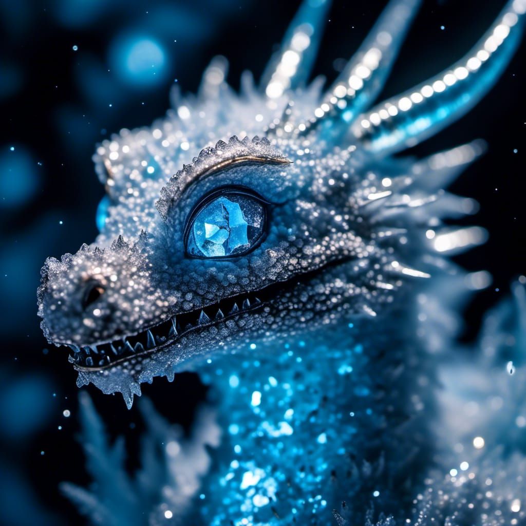Frosted Crystal Snow Dragon Hatchling Microportrait