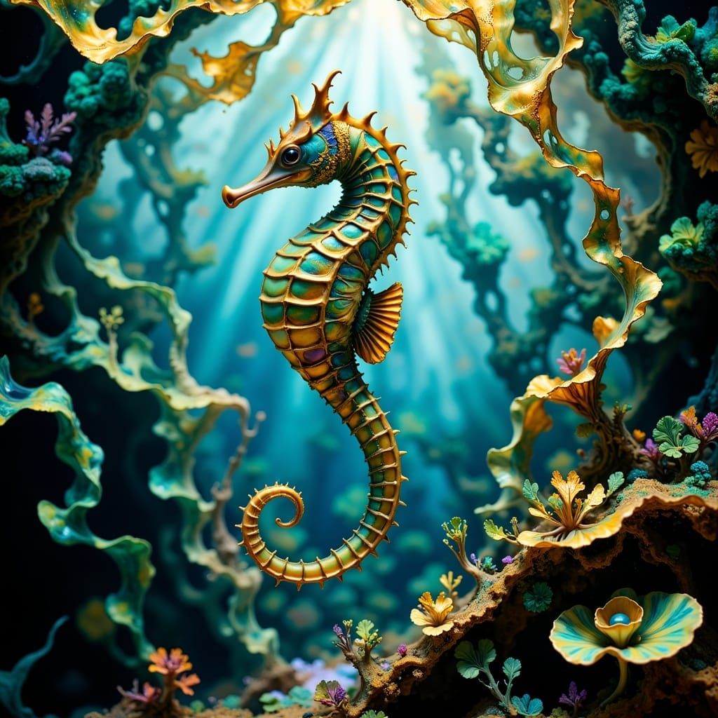 Seahorse in Kelp Forest: Dreamlike Matte Painting