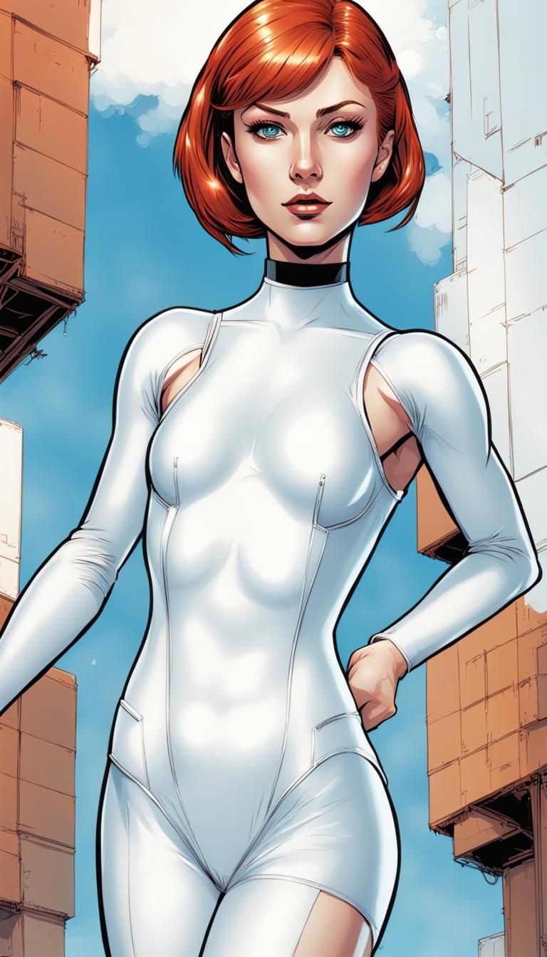 Redhead in Leotard: Comic Book Style Portrait