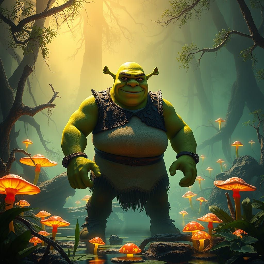 Shrek in a Medieval Swamp, Fantasy Concept Art