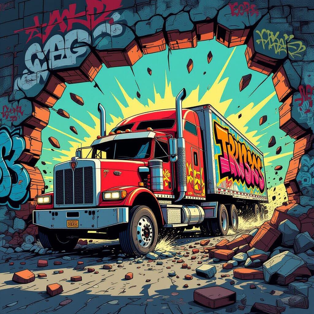 Trucks Smash Graffiti Walls in Bold Comic Style