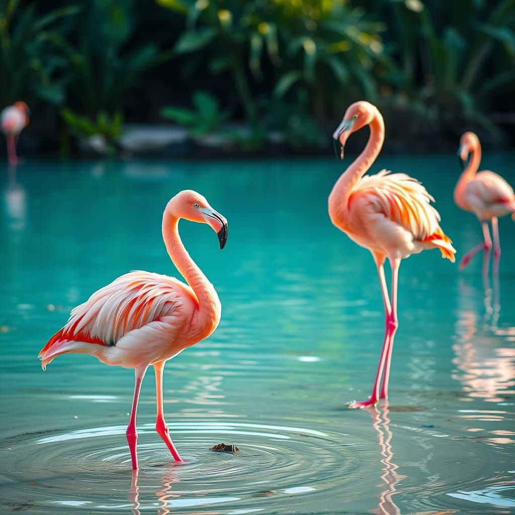 Flamingos in Serene Turquoise Paradise