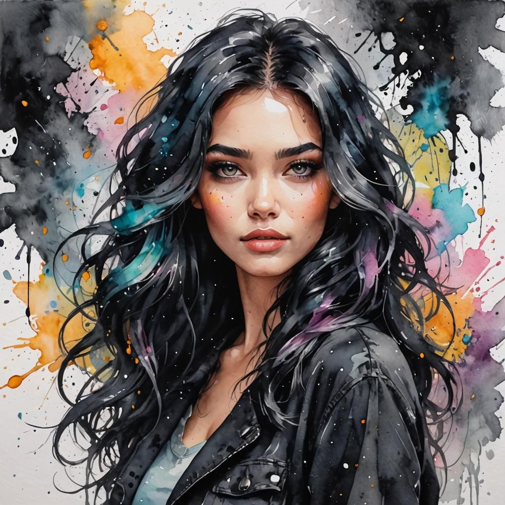 Beautiful Girl Portrait in Watercolor Style