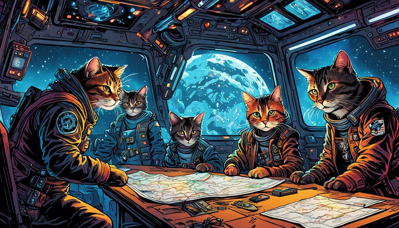 Cyberpunk Cats Plot Heist in Holographic Space