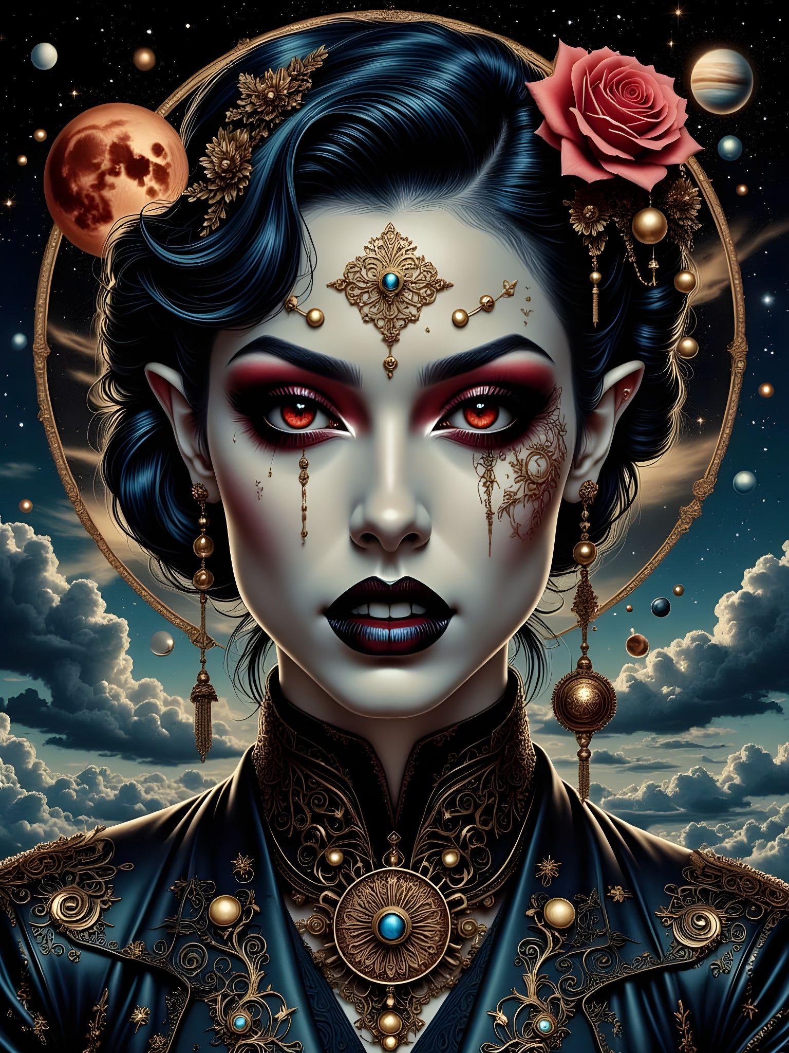 Retro Vampire Geisha in Cosmic Gothipunk Style