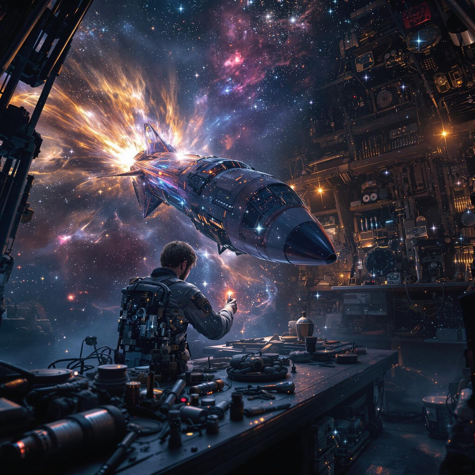 Celestial Mechanic Repairs Stardust Rocket in Nebula Worksho...