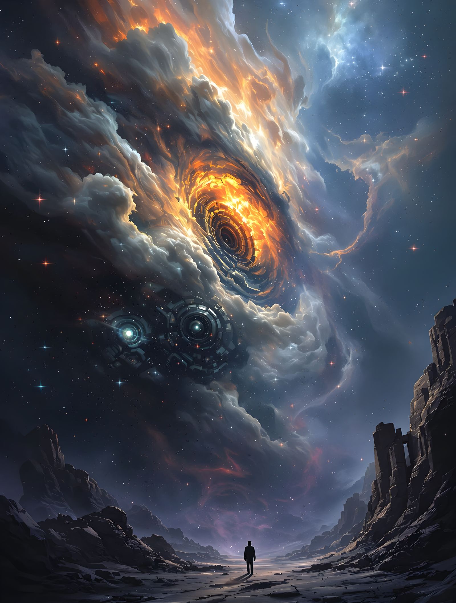 Cosmic Engine Nebula Transforms in Surreal Dreamscape