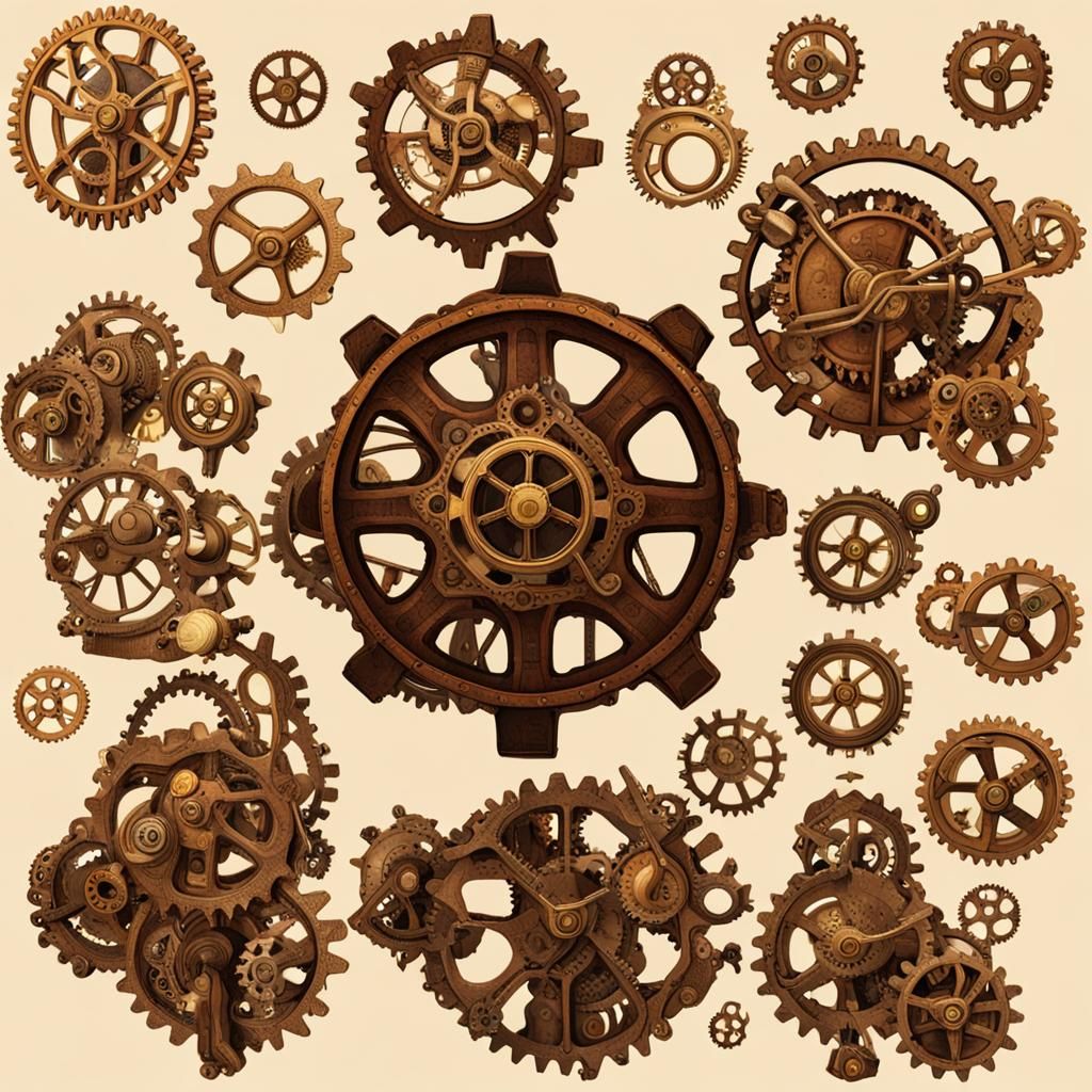 Steampunk Gear Trees in a Fantasy Landscape