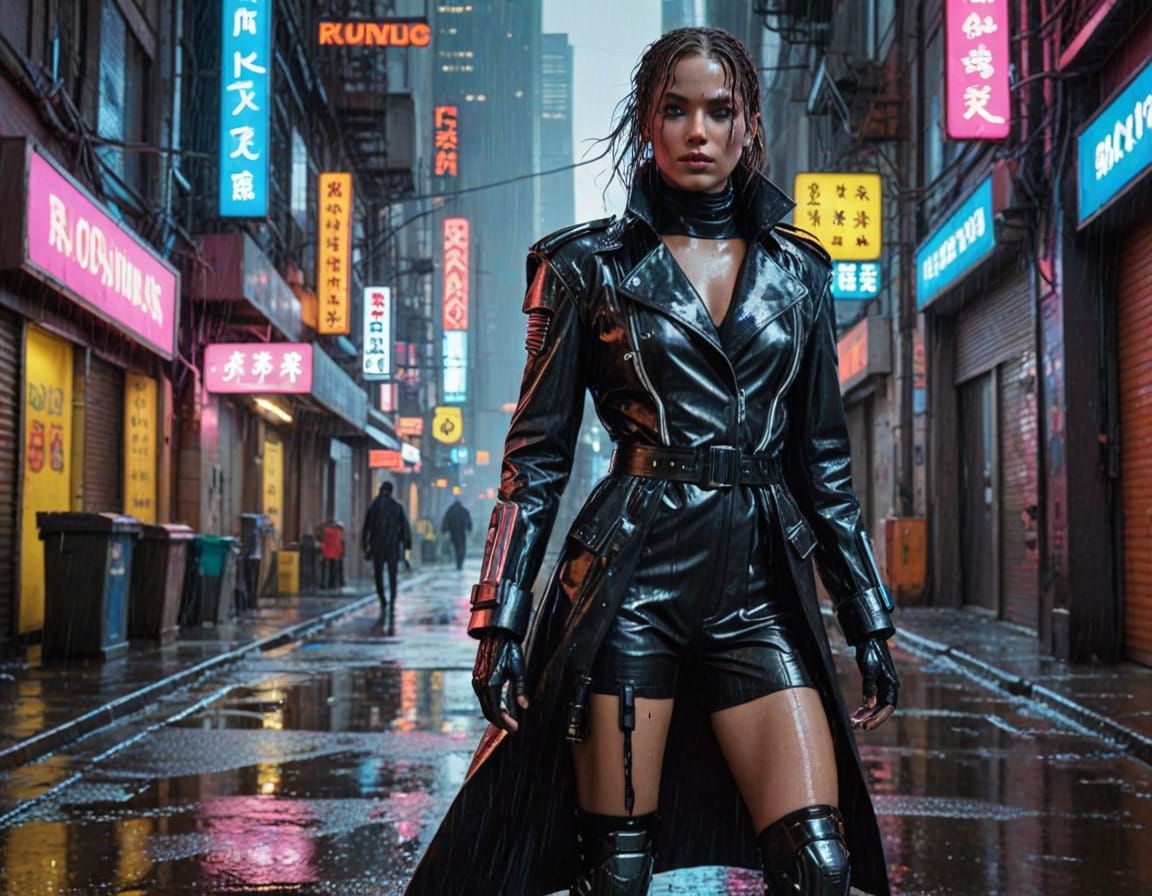 Cyborg Mercenary in a Gritty, High-Tech Metropolis