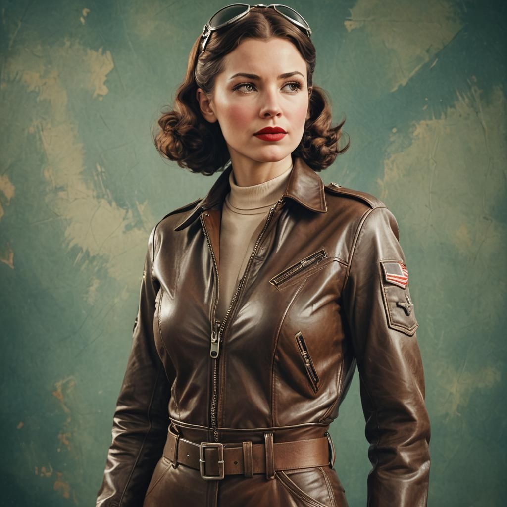 Retro Female Pilot in Flight Suit, 1940s Film Noir