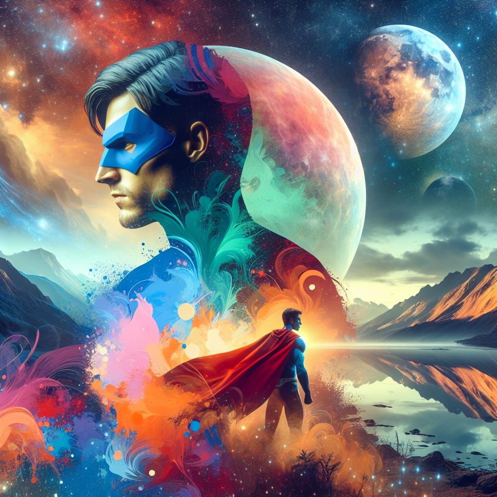 Superhero Double Exposure in Street Art Style