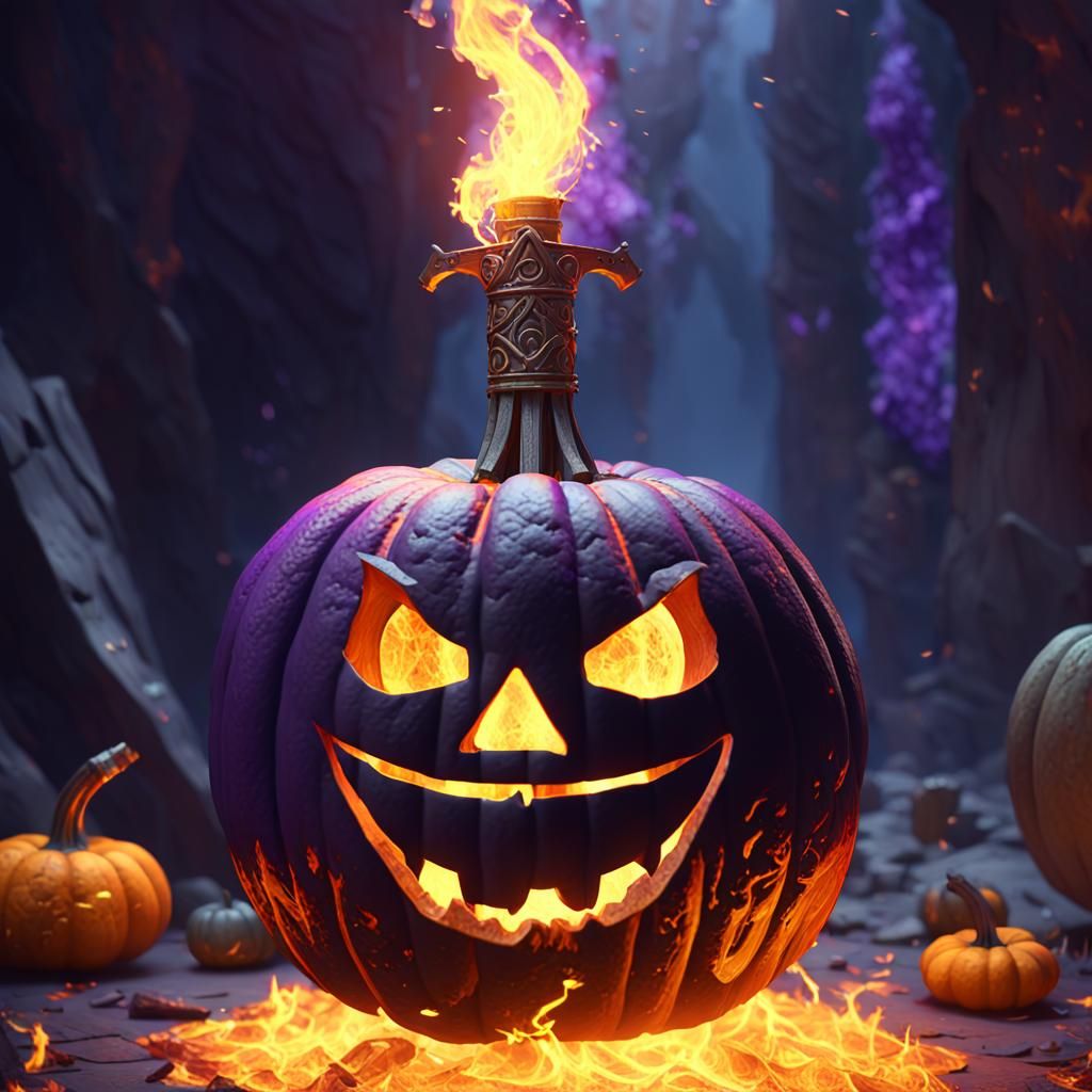 Flaming Pumpkin Warrior: Dark Fantasy Concept Art