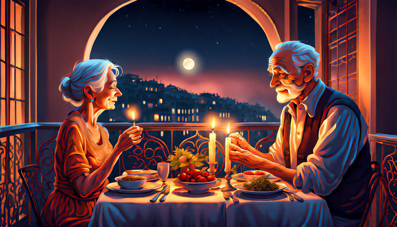 Romantic Candlelight Dinner on Moonlit Balcony