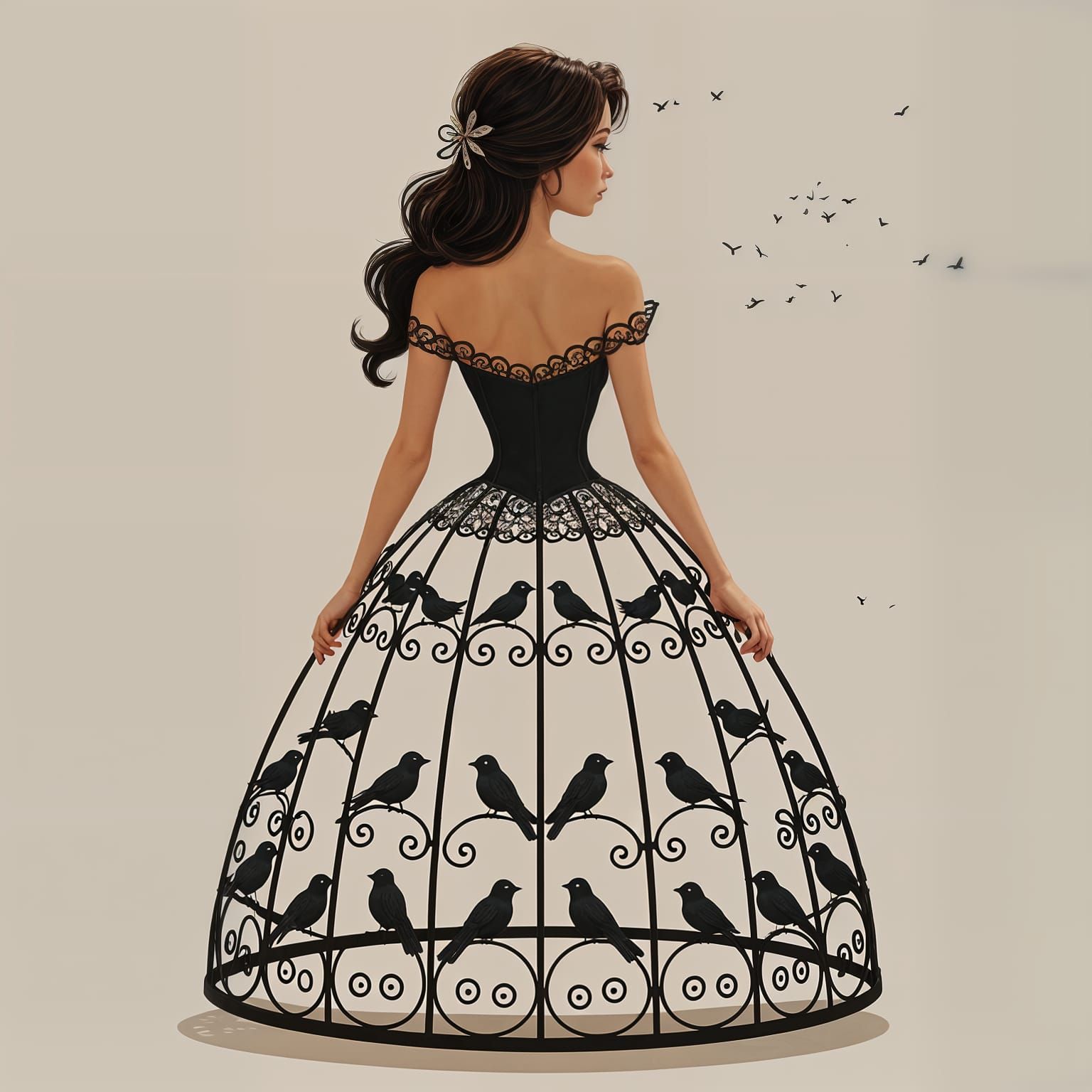 Woman Merging with Birdcage Dress, Pixar Concept Art