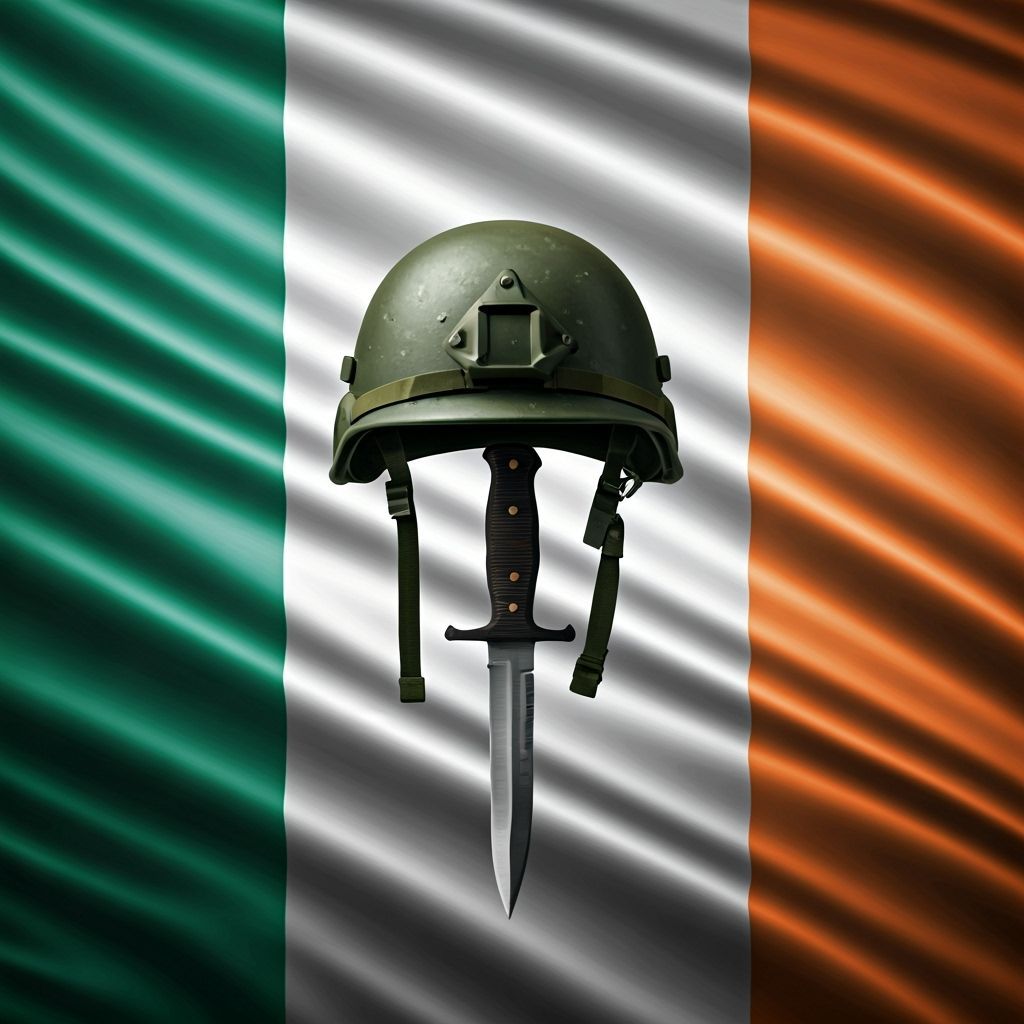 Irish Flag with Ranger Helmet and Knife, Photorealistic