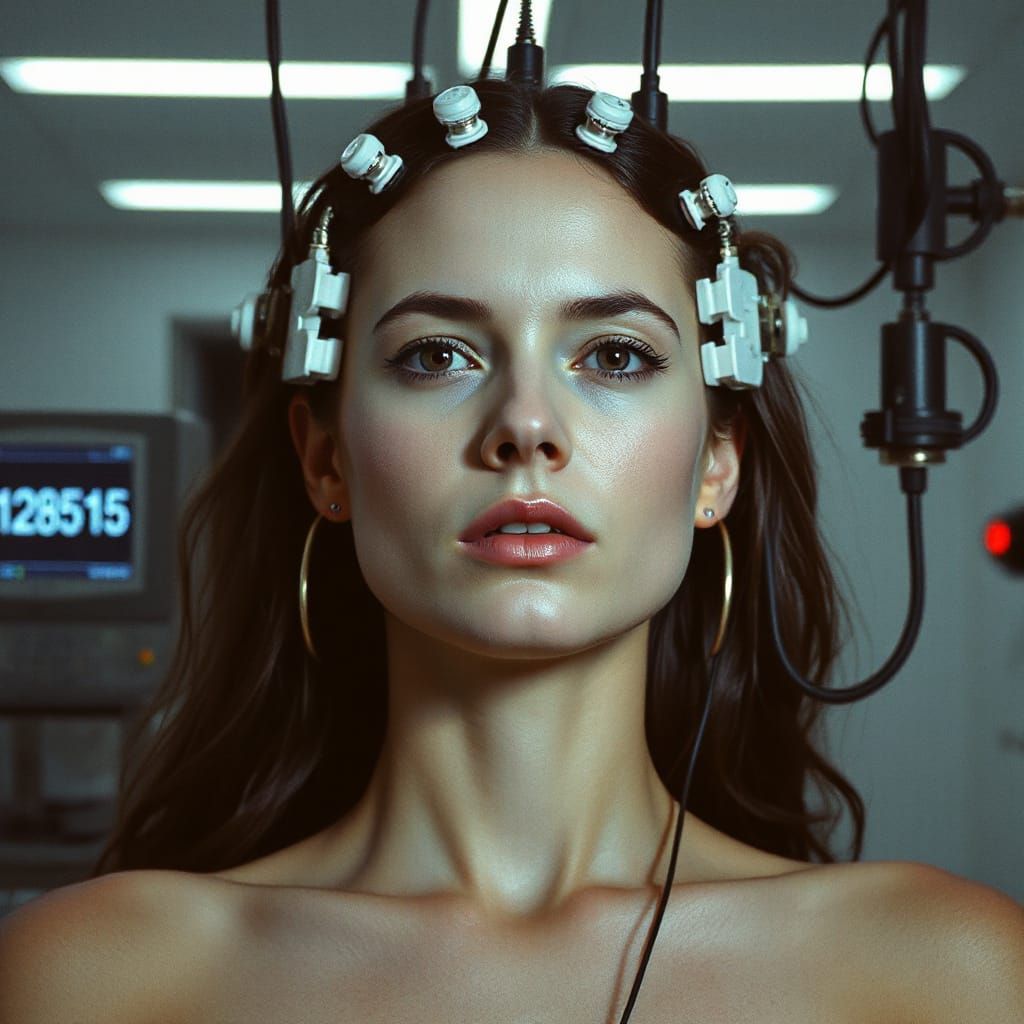 Woman in Dystopian Lab Undergoing Compulsory Happiness Treat...