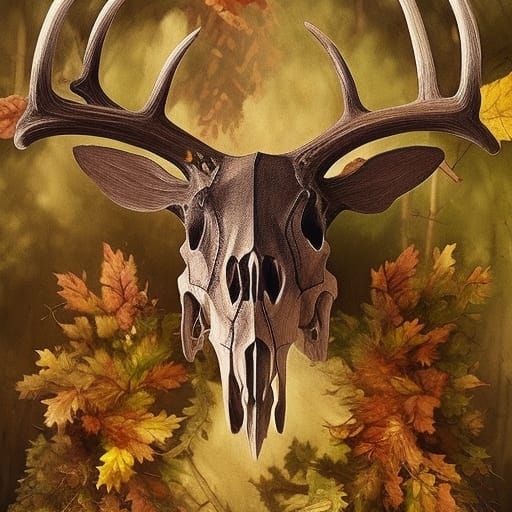High Gothic Deer Skull in Autumnal Forest