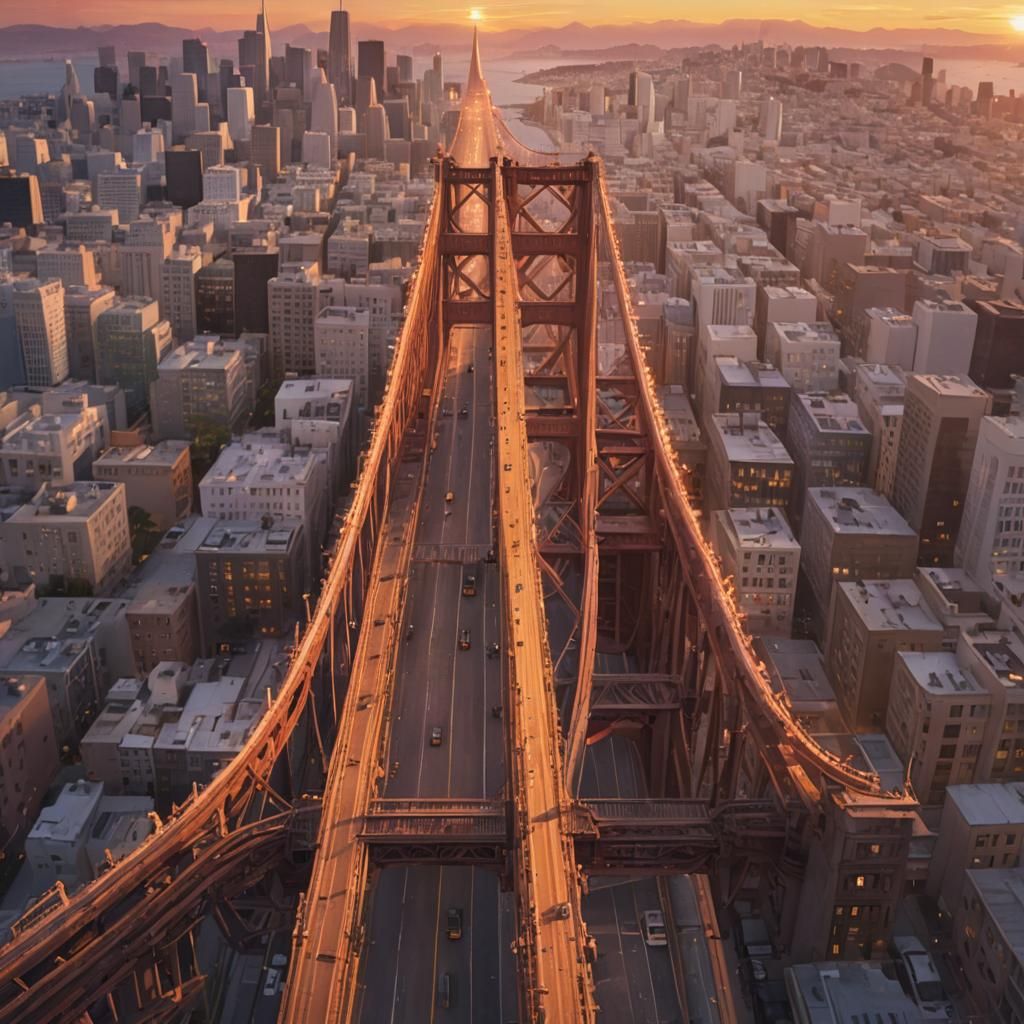 San Francisco Bridge Sunset: Detailed Digital Painting