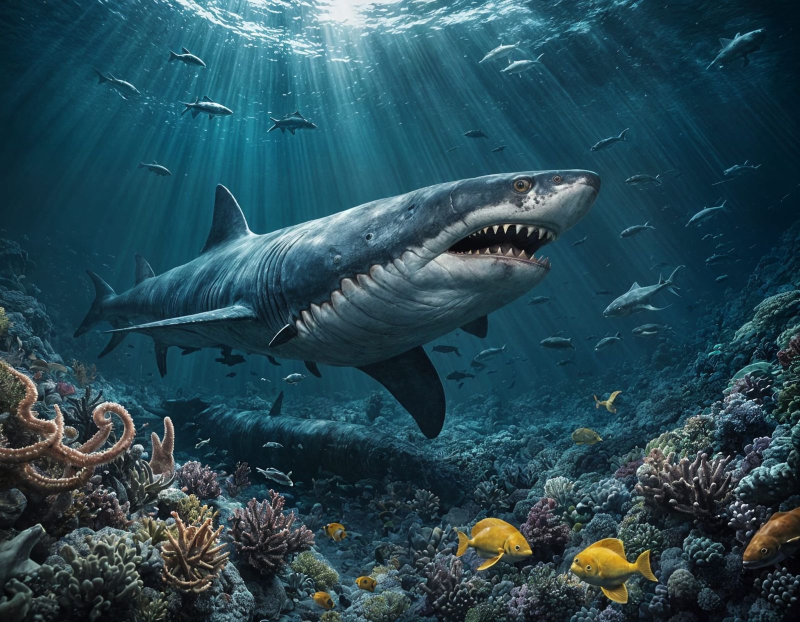 Giant Megalodon Hunting Submarine: Cinematic Film Still