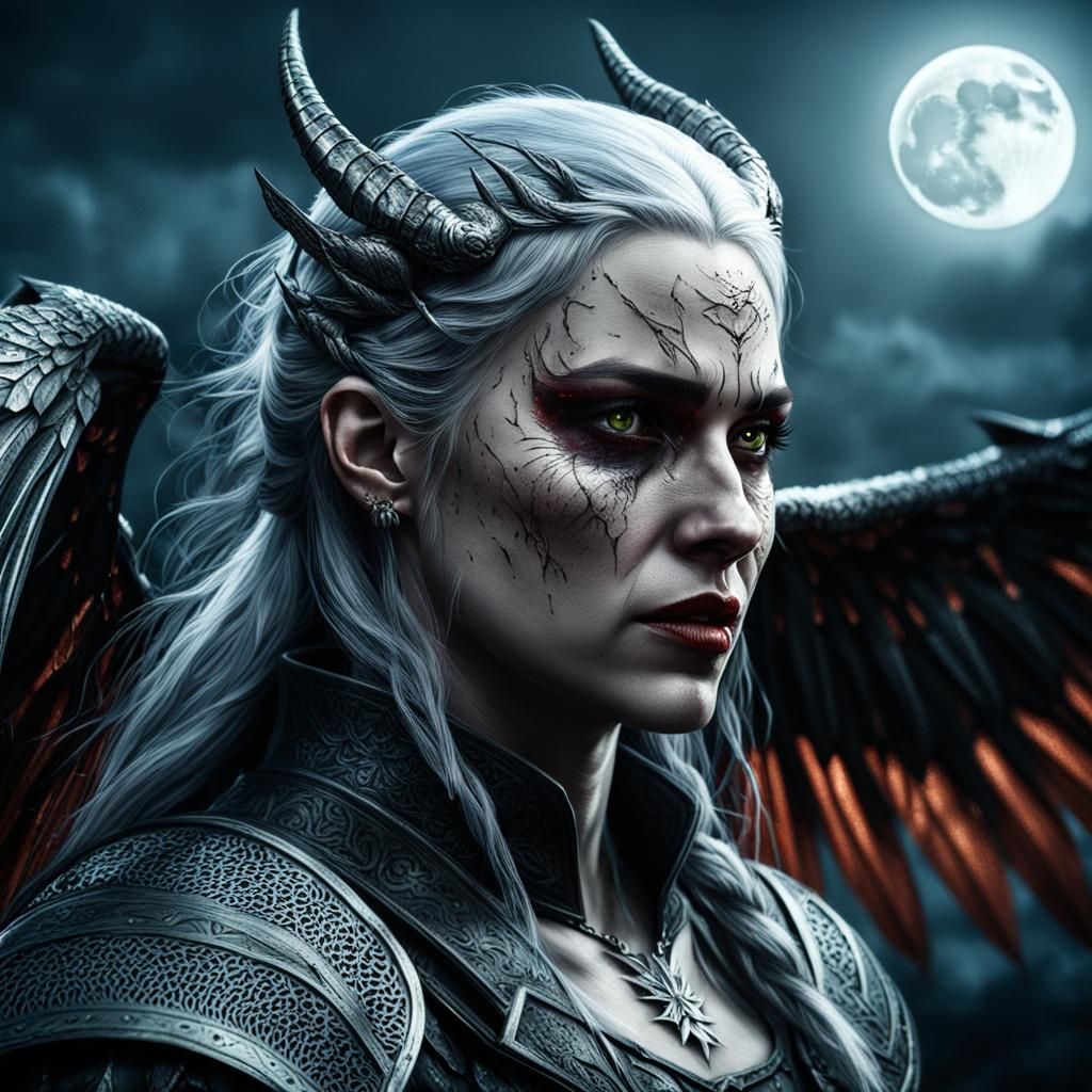 Demonic Witcher: A Moonlit Beauty in 8K