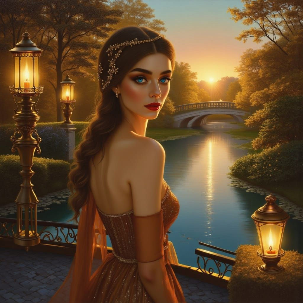 Beautiful Woman Portrait with Magical Lighting as Oil Painti...
